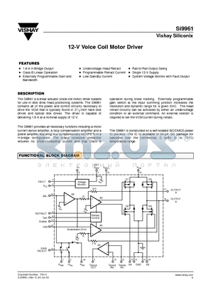 SI9961 datasheet - 12-V Voice Coil Motor Driver