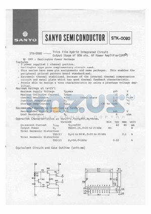STK-0080 datasheet - Thick Film Hybrid Integrated Circuit Output Stage of 80W min AF Power Amplifier