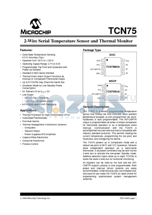 TCN75-3.3MUA datasheet - 2-Wire Serial Temperature Sensor and Thermal Monitor