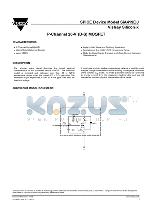 SIA419DJ datasheet - P-Channel 20-V (D-S) MOSFET