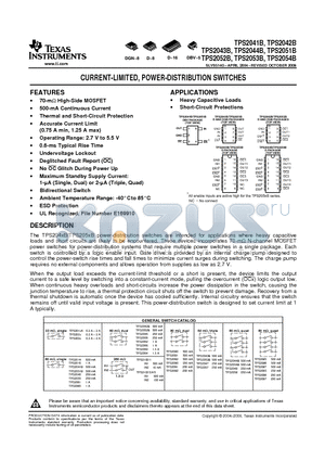 TPS2051B datasheet - CURRENT-LIMITED, POWER-DISTRIBUTION SWITCHES