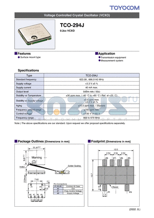TCO-294J datasheet - Voltage Controlled Crystal Oscillator(VCXO)