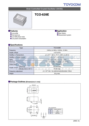 TCO-639E datasheet - Oven Controlled Crystal Oscillator (OCXO)