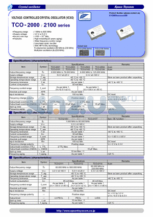 TCO-2100 datasheet - VOLTAGE -CONTROLLED CRYSTAL OSCILLATOR