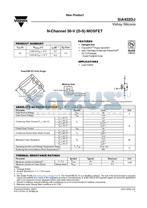 SIA432DJ-T1-GE3 datasheet - N-Channel 30-V (D-S) MOSFET