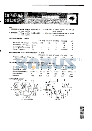 STK-3062 datasheet - VOLTAGE AMPLIFIER FOR 40 to 90W AF POWER AMP