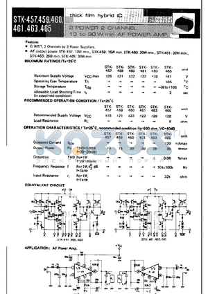 STK-459 datasheet - 2 POWER 2 CHANNEL 10 to 30W min AF POWER AMP