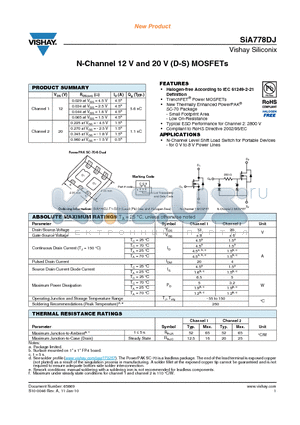 SIA778DJ datasheet - N-Channel 12 V and 20 V (D-S) MOSFETs
