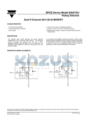 SIA917DJ datasheet - Dual P-Channel 20-V (D-S) MOSFET