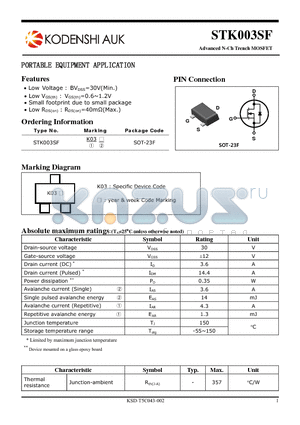 STK003SF datasheet - PORTABLE EQUIPMENT APPLICATION