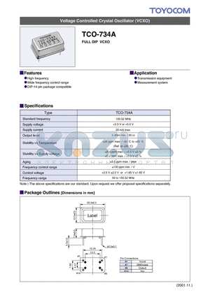 TCO-734A datasheet - Voltage Controlled Crystal Oscillator (VCXO)