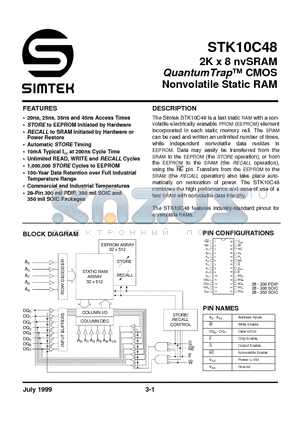 STK10C48 datasheet - 2K X 8 NVSRAM