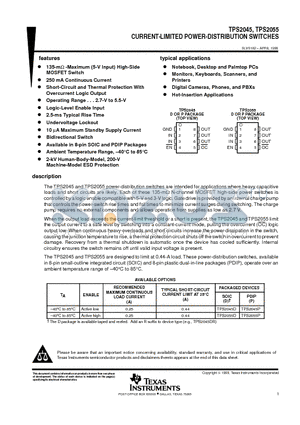 TPS2055 datasheet - CURRENT-LIMITED POWER-DISTRIBUTION SWITCHES