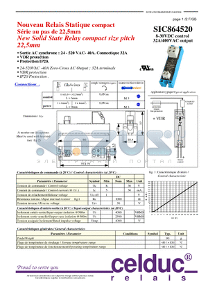 SIC864520 datasheet - New Solid State Relay compact size pitch 22,5mm