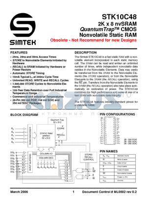 STK10C48-P35 datasheet - 2K x 8 nvSRAM QuantumTrap CMOS Nonvolatile Static RAM