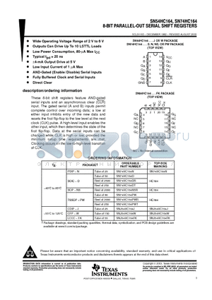 SNJ54HC164FK datasheet - 8-BIT PARALLEL-OUT SERIAL SHIFT REGISTERS