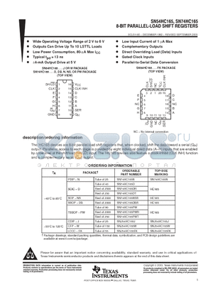 SNJ54HC165J datasheet - 8-BIT PARALLEL-LOAD SHIFT REGISTERS