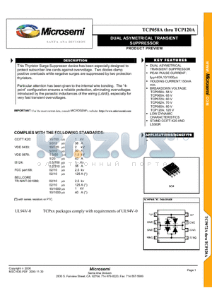 TCP058A datasheet - DUAL ASYMETRICAL TRANSIENT SUPPRESSOR