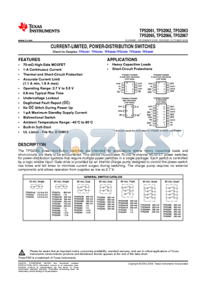 TPS2061D datasheet - CURRENT-LIMITED, POWER-DISTRIBUTION SWITCHES