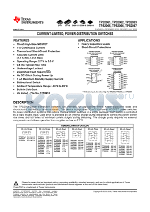 TPS2061DGNRG4 datasheet - CURRENT-LIMITED, POWER-DISTRIBUTION SWITCHES