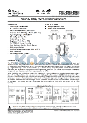 TPS2062DGNG4 datasheet - CURRENT-LIMITED, POWER-DISTRIBUTION SWITCHES