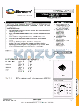 TCP120E datasheet - TRIPOLAR PROTECTION FOR ISDN INTERFACES