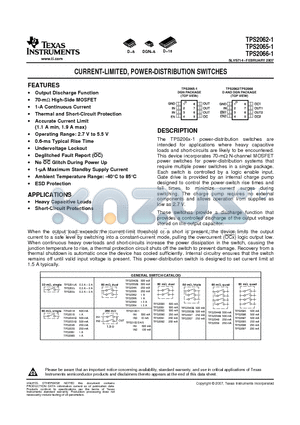 TPS2062DR-1 datasheet - CURRENT-LIMITED, POWER-DISTRIBUTION SWITCHES