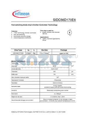 SIDC56D170E6_08 datasheet - Fast switching diode chip in Emitter Controlled -Technology