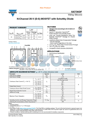 SIE726DF datasheet - N-Channel 30-V (D-S) MOSFET with Schottky Diode