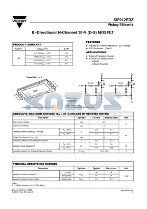 SIF912EDZ datasheet - Bi-Directional N-Channel 30-V (D-S) MOSFET