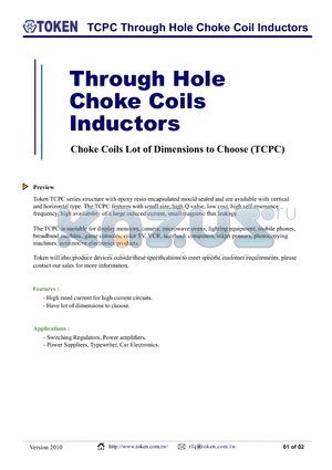 TCPC0513101J datasheet - TCPC Through Hole Choke Coil Inductors