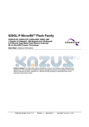 S29GL01GP11FAI010 datasheet - 3.0 Volt-only Page Mode Flash Memory featuring 90 nm MirrorBit Process Technology