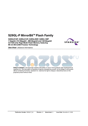 S29GL01GP11FAI012 datasheet - 3.0 Volt-only Page Mode Flash Memory featuring 90 nm MirrorBit Process Technology