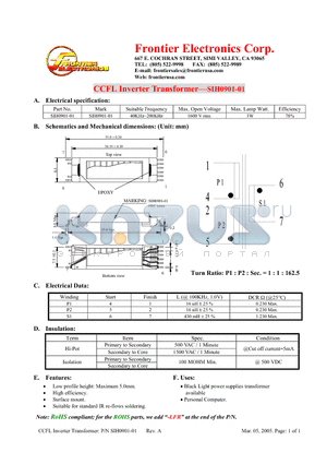 SIH0901-01 datasheet - CCFL Inverter Transformer