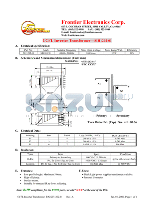 SIH1202-01-LFR datasheet - CCFL Inverter Transformer