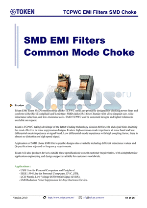 TCPWCH06MT261 datasheet - TCPWC EMI Filters SMD Choke