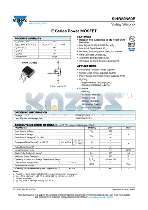SIHB22N60E datasheet - E Series Power MOSFET
