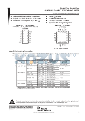 SNJ54HCT08FK datasheet - QUADRUPLE 2-INPUT POSITIVE-AND GATES