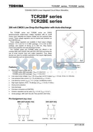 TCR2BE115 datasheet - 200 mA CMOS Low Drop-Out Regulator with Auto-discharge
