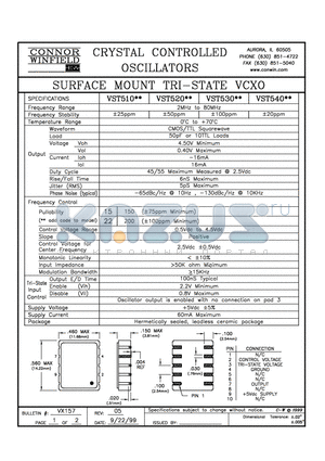 VST53022 datasheet - SURFACE MOUNT TRI-STATE VCXO