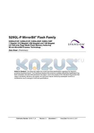 S29GL01GP10TFIR12 datasheet - 3.0 Volt-only Page Mode Flash Memory featuring 90 nm MirrorBit Process Technology