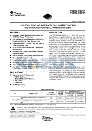 TPS2141 datasheet - ADJUSTABLE LDO AND SWITCH WITH DUAL CURRENT LIMIT FOR USB HIGH-POWER PERIPHERAL POWER MANAGEMENT