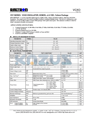 VSYAVF datasheet - VCXO OSCILLATOR, HCMOS, 2.5 VDC, 7x5mm Package