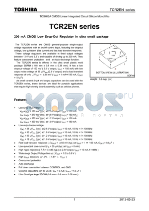 TCR2EN105 datasheet - 200 mA CMOS Low Drop-Out Regulator in ultra small package