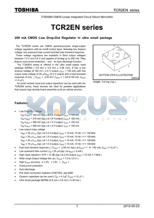 TCR2EN125 datasheet - 200 mA CMOS Low Drop-Out Regulator in ultra small package