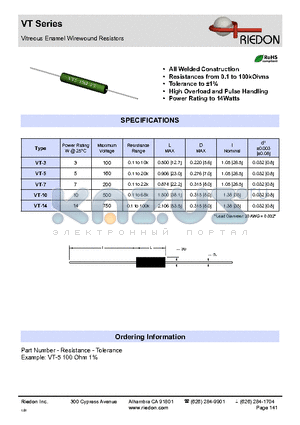 VT-5 datasheet - Vitreous Enamel Wirewound Resistors