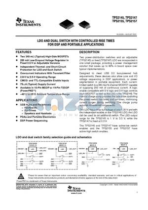 TPS2157 datasheet - LDO AND DUAL SWITCH WITH CONTROLLED RISE TIMES FOR DSP AND PORTABLE APPLICATIONS