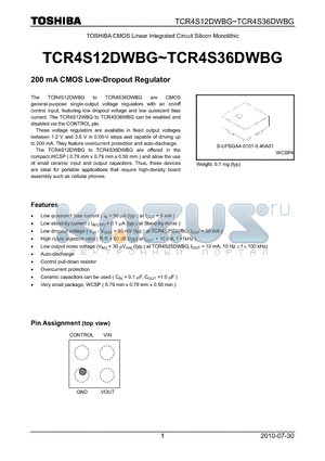 TCR4S17DWBG datasheet - 200 mA CMOS Low-Dropout Regulator