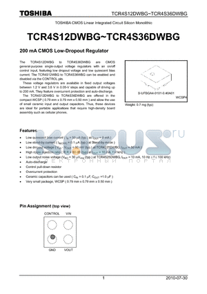 TCR4S21DWBG datasheet - 200 mA CMOS Low-Dropout Regulator