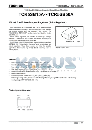 TCR5SB15A datasheet - 150 mA CMOS Low-Dropout Regulator (Point Regulator)